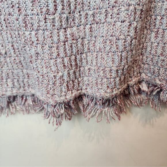 Shein Blue Lavender Metallic Boxy Sweater Crop Knit Fringe Hem Cropped Size XL - Picture 7 of 9